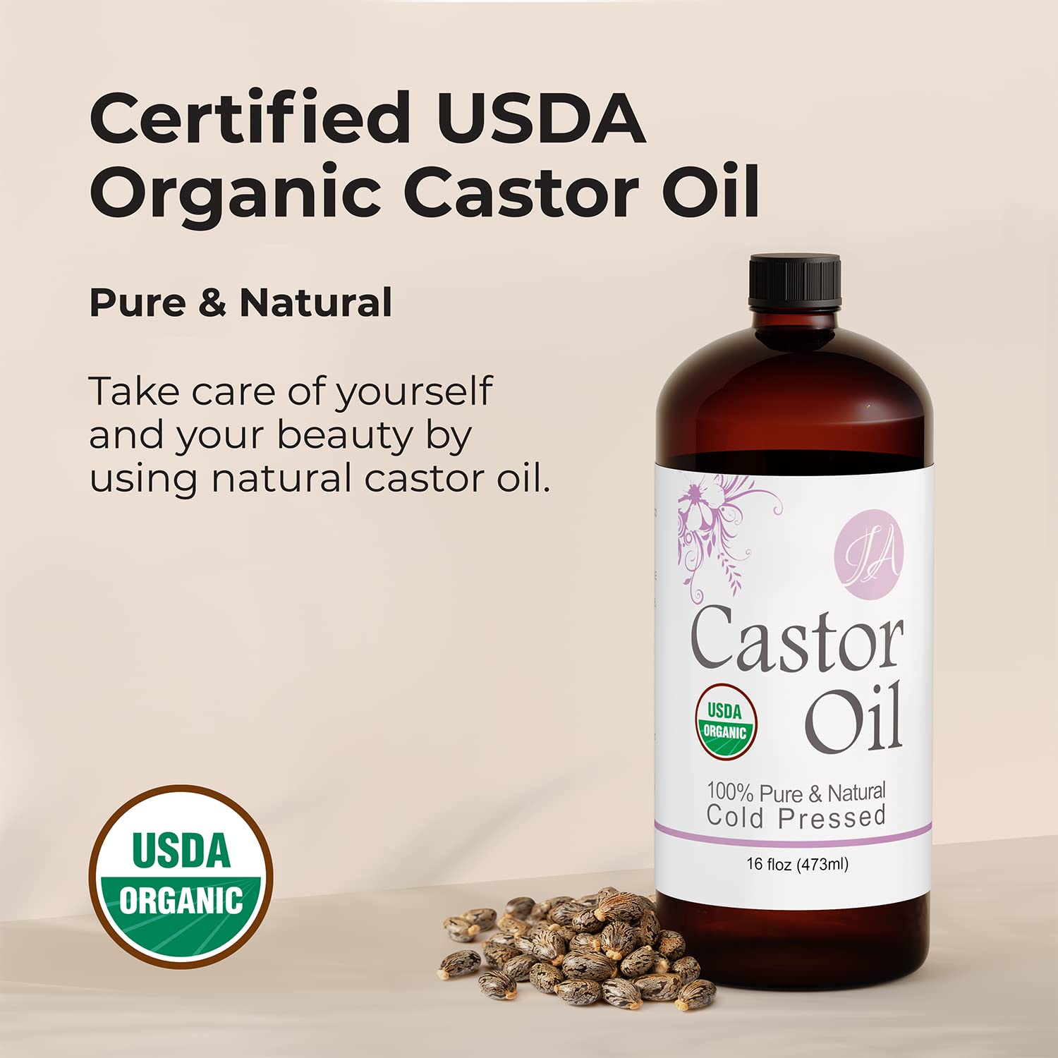 Healing Solutions Oils - 16 oz Castor Oil Organic Pure Natural, Cold Pressed, Hexane & Chemical Free Natural Solution, Lash Serum, Stimulates Growth For Hair, Eyelash, Eyebrows, Scalp & Beard - 473ml