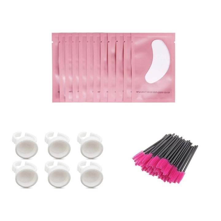 Voncasen 3X100 Packs- Lint Free Lash Extension Eye Gel Patches& Glue Rings Holder Eyelash Extension Rings& Eyelash Mascara Brushes Wands