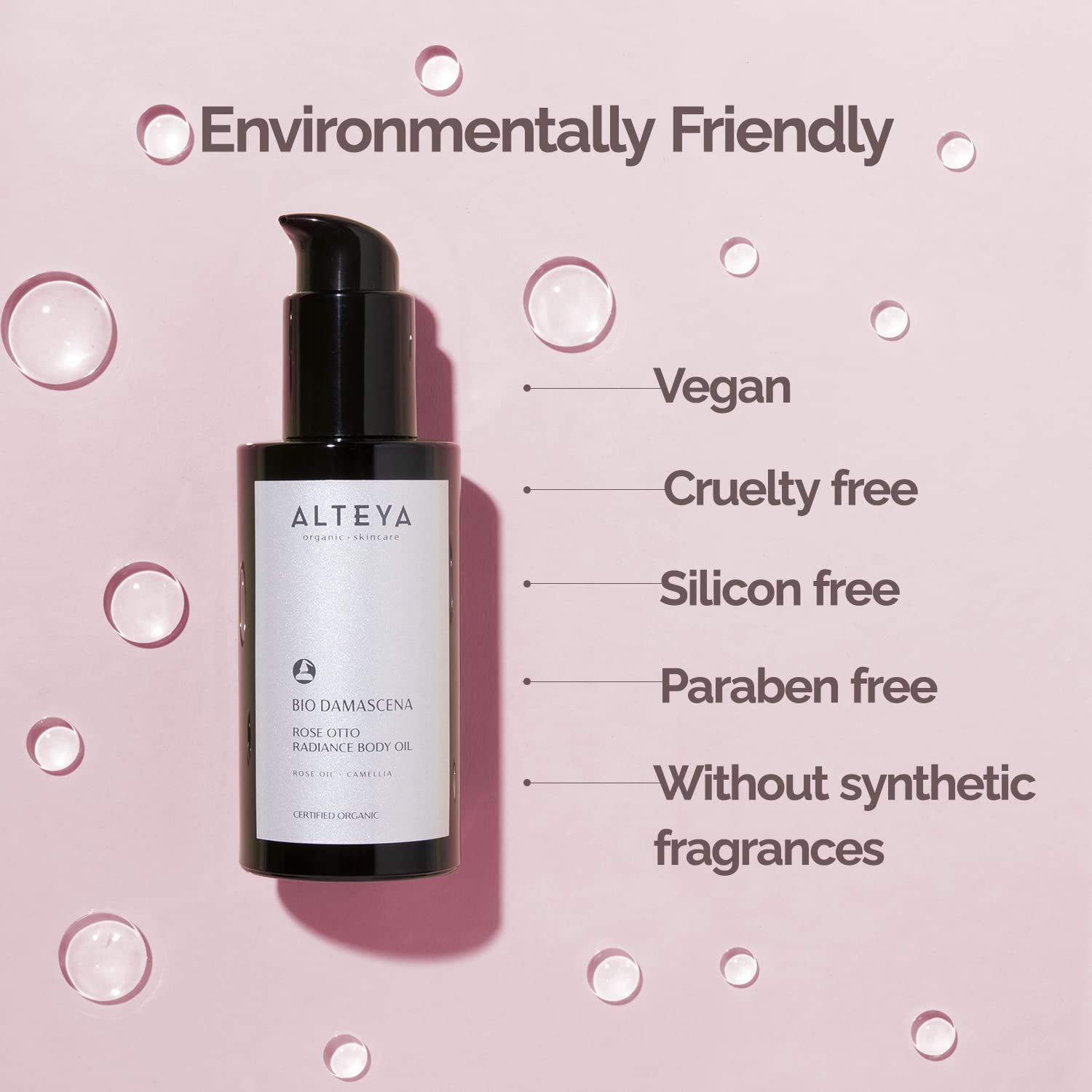 Alteya Organics Bio Damascena Rose Otto Radiance Body Oil - Certified Organic Body Moisturizer With Rose and Camellia Oil - Winner of Delicious Living Magazine Gold Award - 3.4Fl Oz/100mL