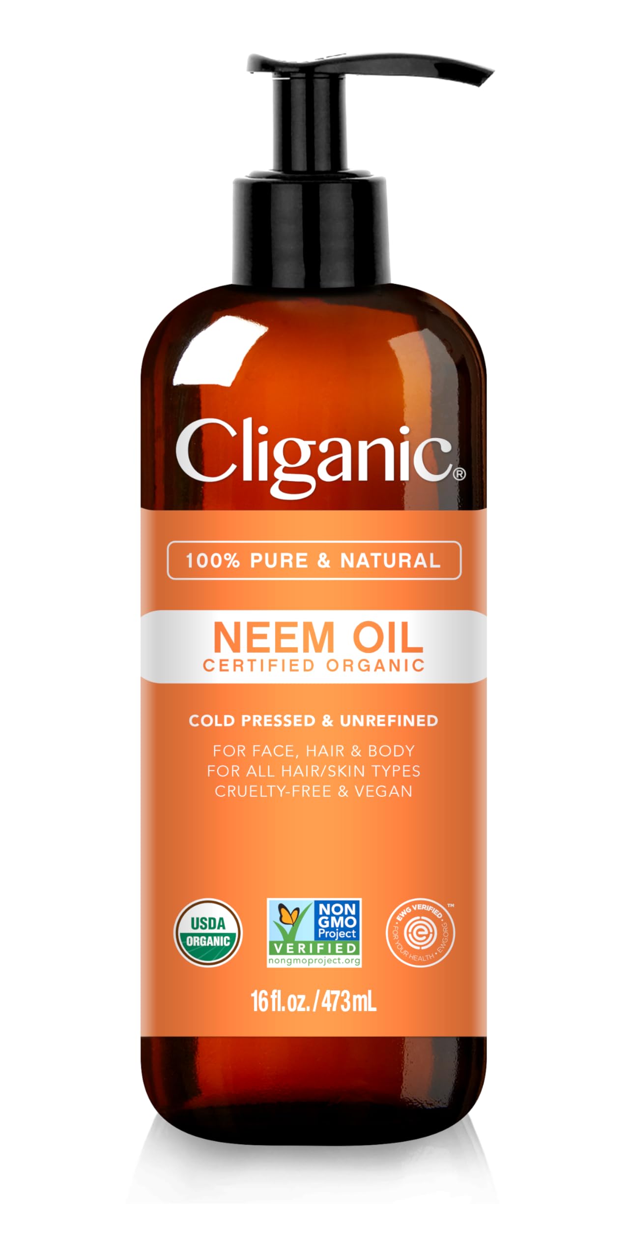 Cliganic Organic Neem Oil for Face, Skin & Plants (16oz), 100% Pure | Natural Cold Pressed Non-GMO