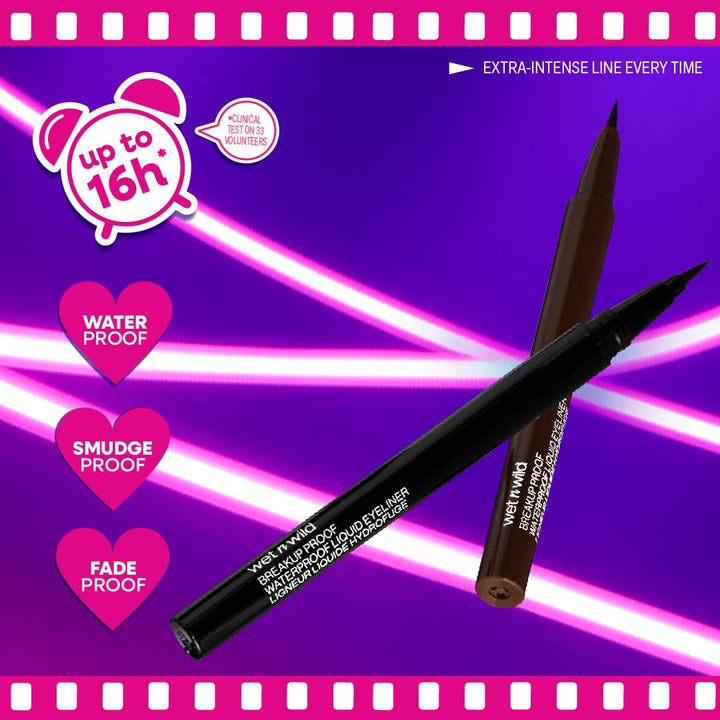 wet n wild Mega Last Breakup Proof Liquid Eyeliner - Ultra-Fine Brush, Waterproof, 16-Hour Long-Lasting Wear - Cruelty-Free & Vegan - Brown