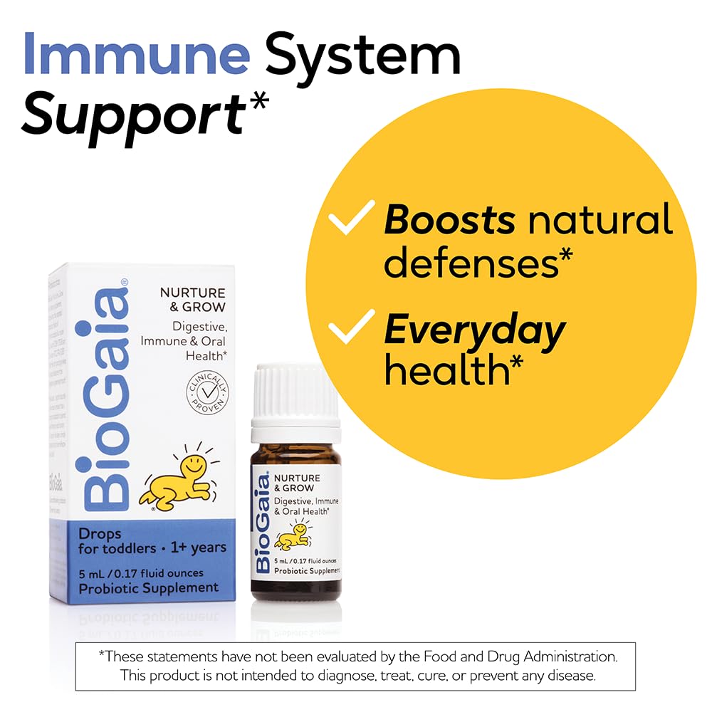 BioGaia Nurture & Grow Toddler Probiotic | Ages 1+ | Liquid Probiotic | Allergen-Free | Triple-Benefit Probiotic for Kids | Digestive Health, Immune Support & Oral Health Protection | 25-Day Supply
