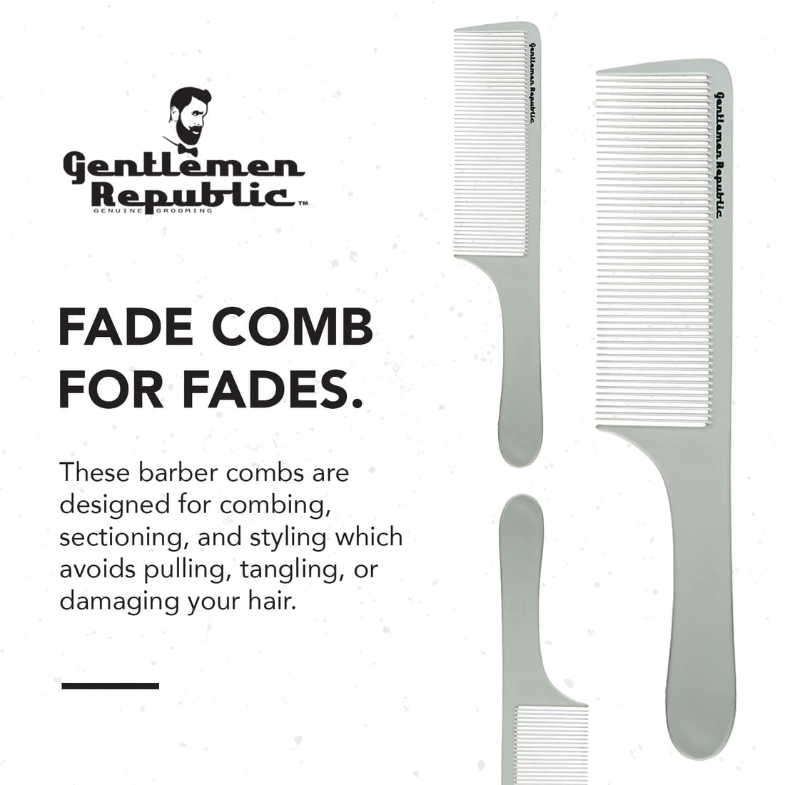 Gentlemen Republic Fade Comb for Men's Hairstyles - Soft Round Tips, Precision Teeth with Sturdy Body for Fades, Blending, and Cuts