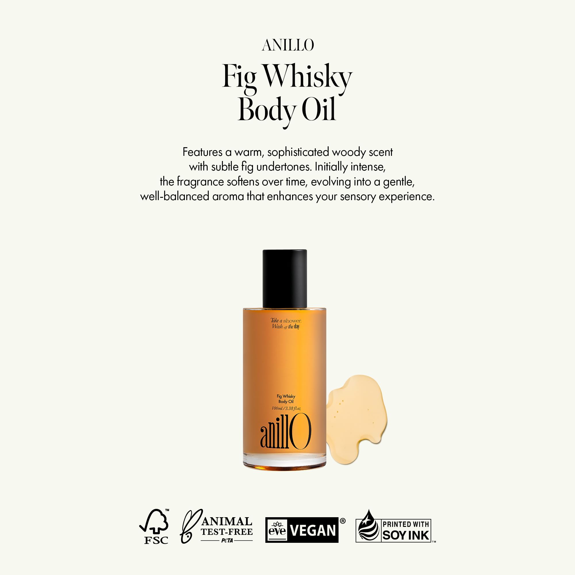 Fig Whisky Hydrating Body Oil – Fast-Absorbing & Non-Greasy Moisturizer with Fig, Argan & Jojoba Oils – Silky Smooth Glow & Deep Nourishment, Woody Scent, 3.38 fl. oz