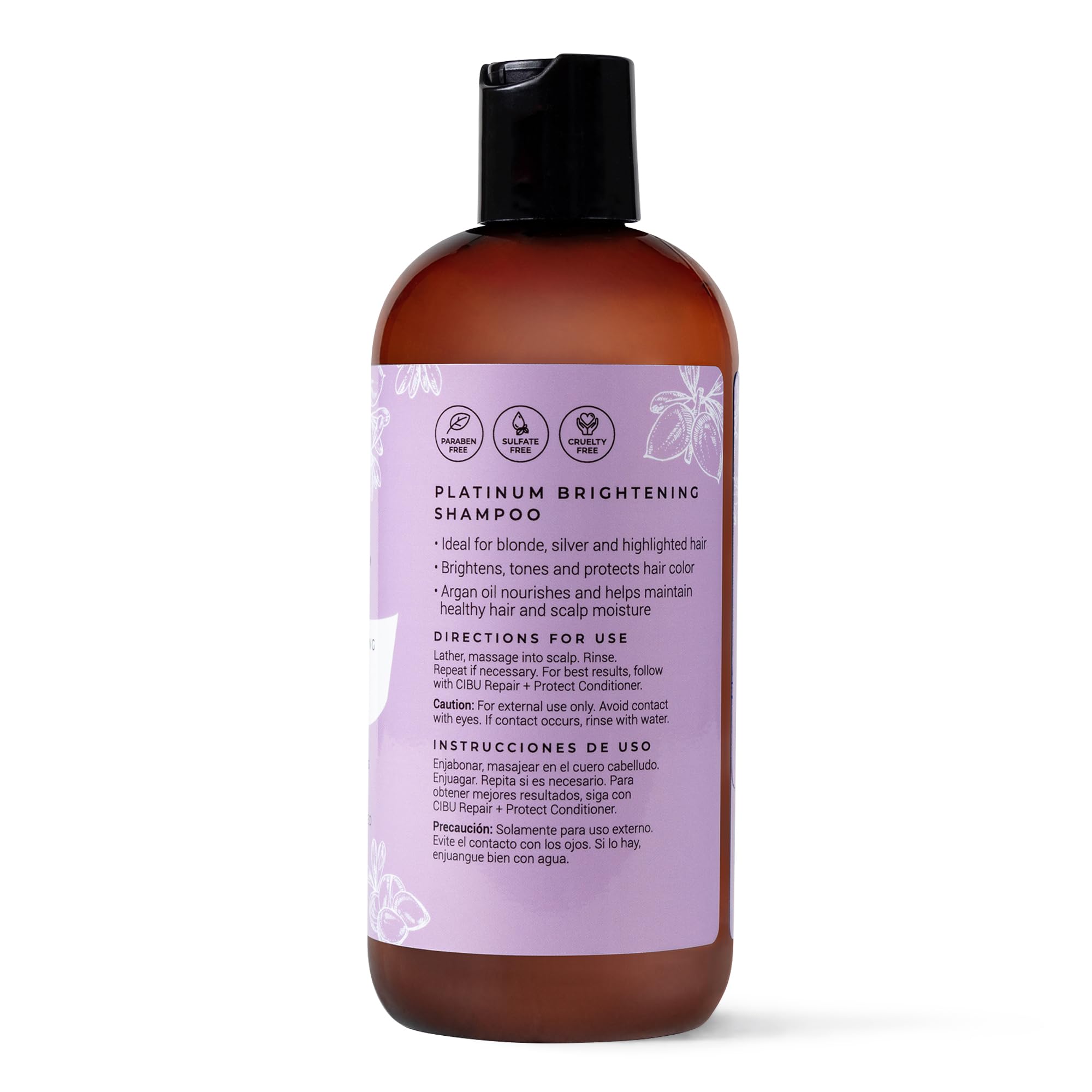 CIBU Platinum Brightening Shampoo 30016 Purple Formula Tones & Protects Blonde, Silver, Highlighted Colored Hair | Sulfate-Free Eliminates Brassy Tones | Restores Softness, Strength and Shine 350ml