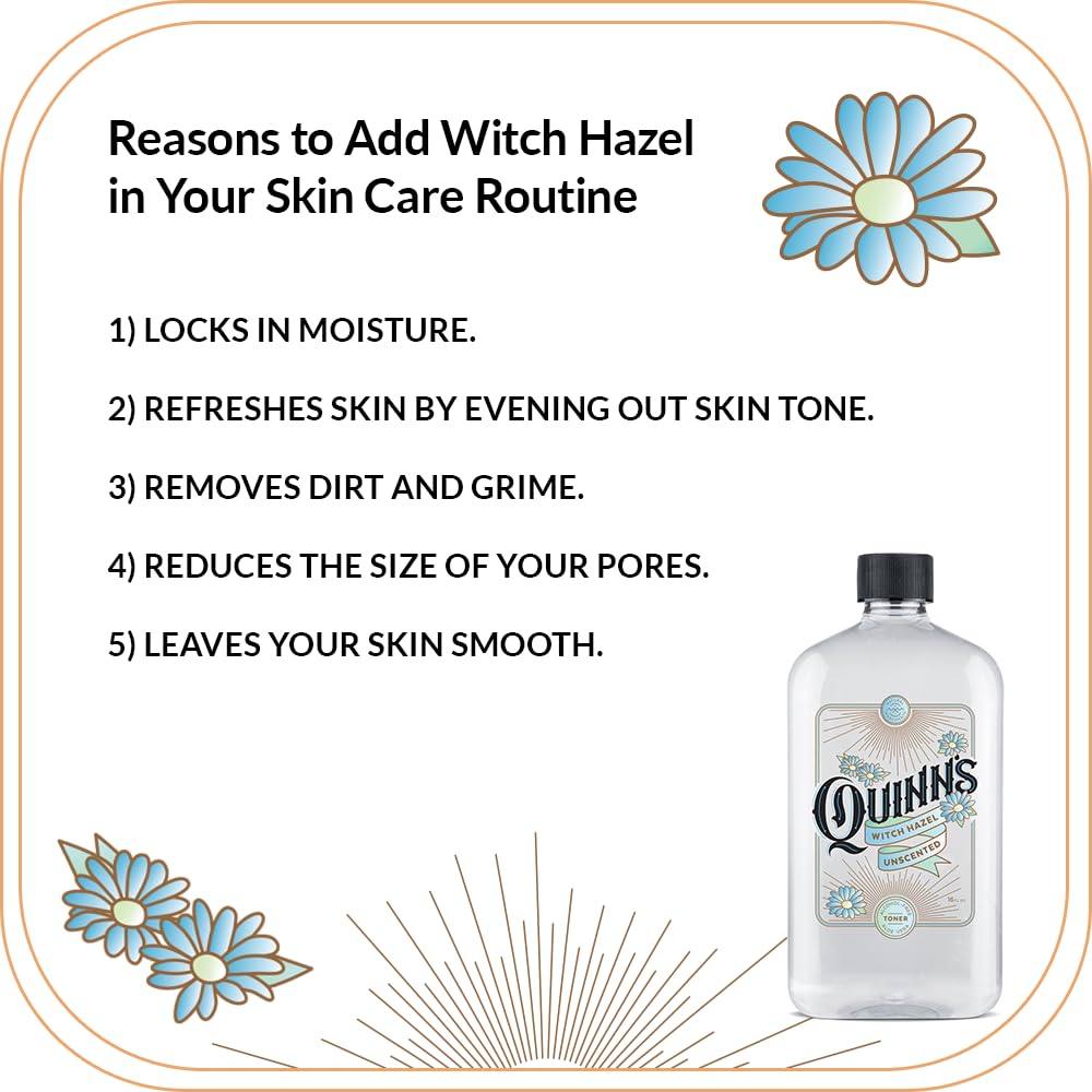 Quinn's Alcohol-Free Witch Hazel 16oz - Unscented Aloe Vera Natural Toner for Face & Skin