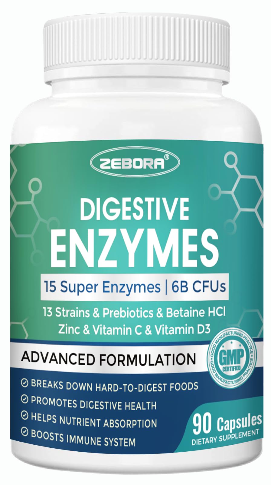 ZEBORA Digestive Enzymes for Women-Men, Digestive Enzymes with Probiotics and Prebiotics for Digestive Health, Nutrient Absorption, Immune Support and Reduce Bloating & Indigestion, 45 Servings