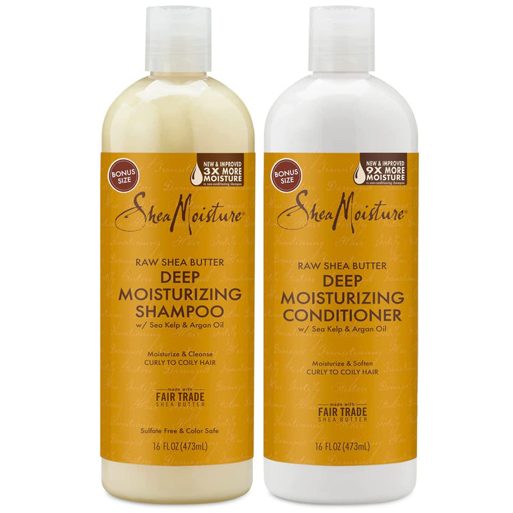 Shea Moisture Shampoo & Conditioner Set – Raw Shea Butter Deep Moisturizing Formulas w/Sea Kelp & Argan Oil for Coily, Curly Hair, Anti-Frizz, 16 Oz Ea