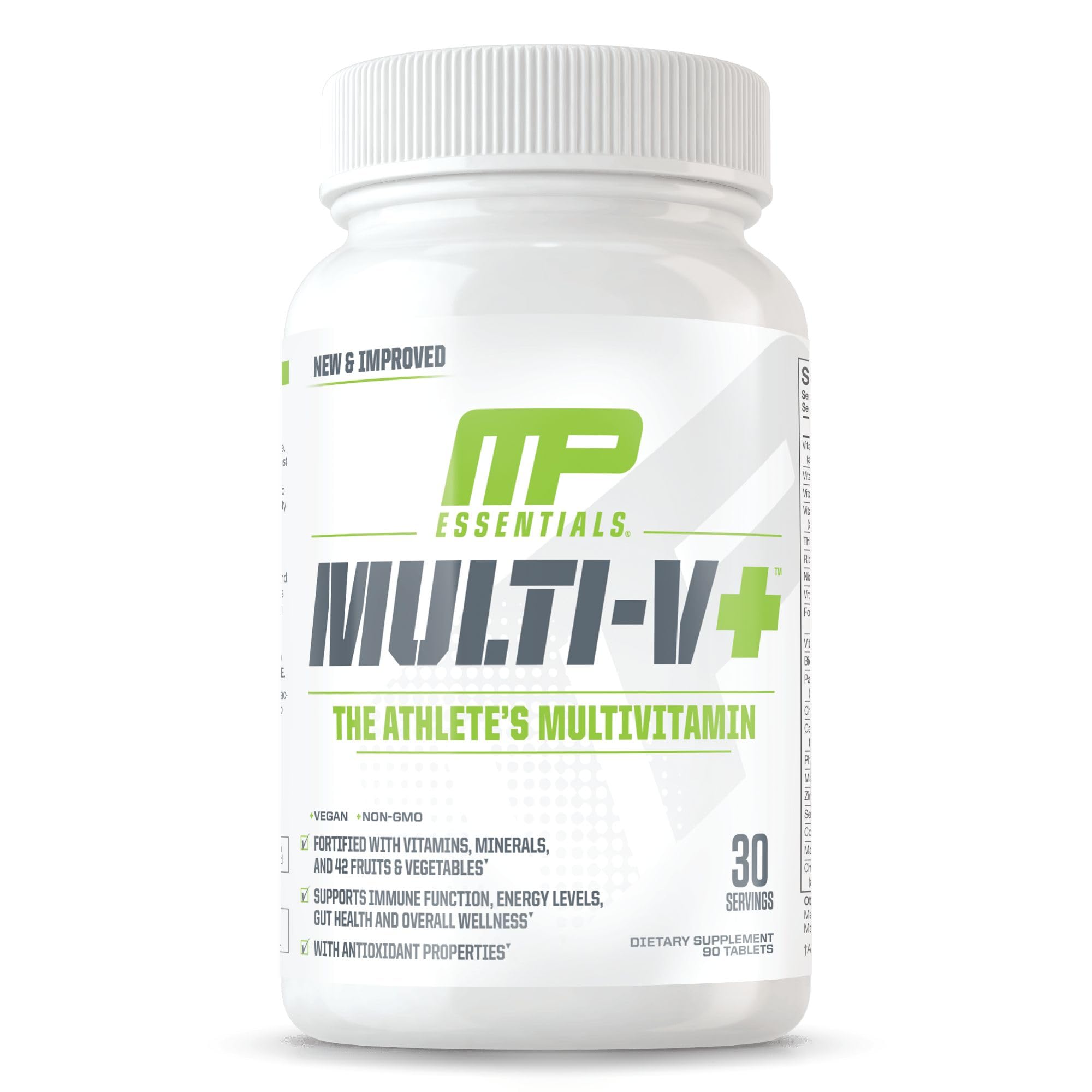 Muscle Pharm Essentials Multi-V+, The Athlete's Multi-Vitamin, Enhanced Energy, Performance & Immune Health, Daily Multivitamin for Men & Women with Minerals Plus Probiotics, 90 Tablets, 30 Servings