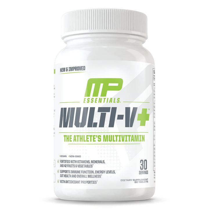 Muscle Pharm Essentials Multi-V+, The Athlete's Multi-Vitamin, Enhanced Energy, Performance & Immune Health, Daily Multivitamin for Men & Women with Minerals Plus Probiotics, 90 Tablets, 30 Servings