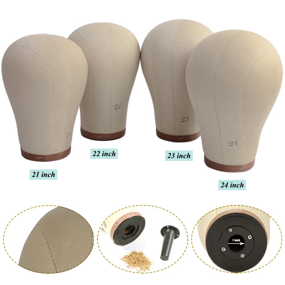 Cork Canvas Wig Head for Wigs with Stand 22 Inch Wig Canvas Block Mannequin Head for Wigs Professional Wig Head with Stand for Making Wigs Kit and Supplies Manikin Head Styling Dryer (21-24inch)