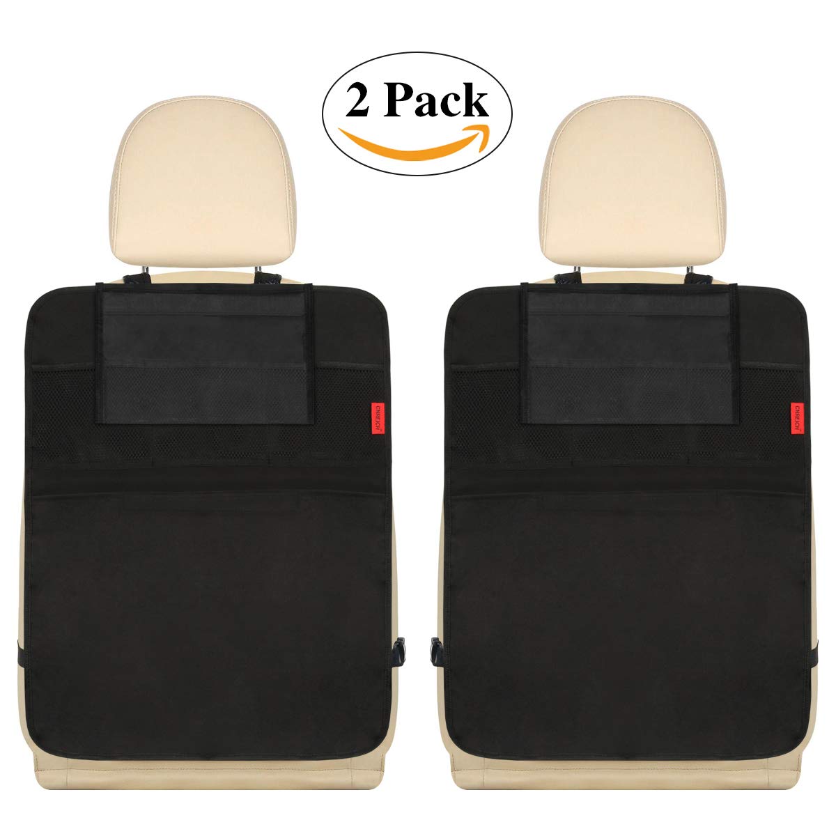 Kaiphy Car Backseat Organizer Premium Quality Car Kick Mats with 10 Tablet Holder - Extra Large Pocket- Sturdy Top 2Pack
