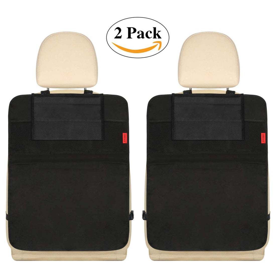 Kaiphy Car Backseat Organizer Premium Quality Car Kick Mats with 10 Tablet Holder - Extra Large Pocket- Sturdy Top 2Pack