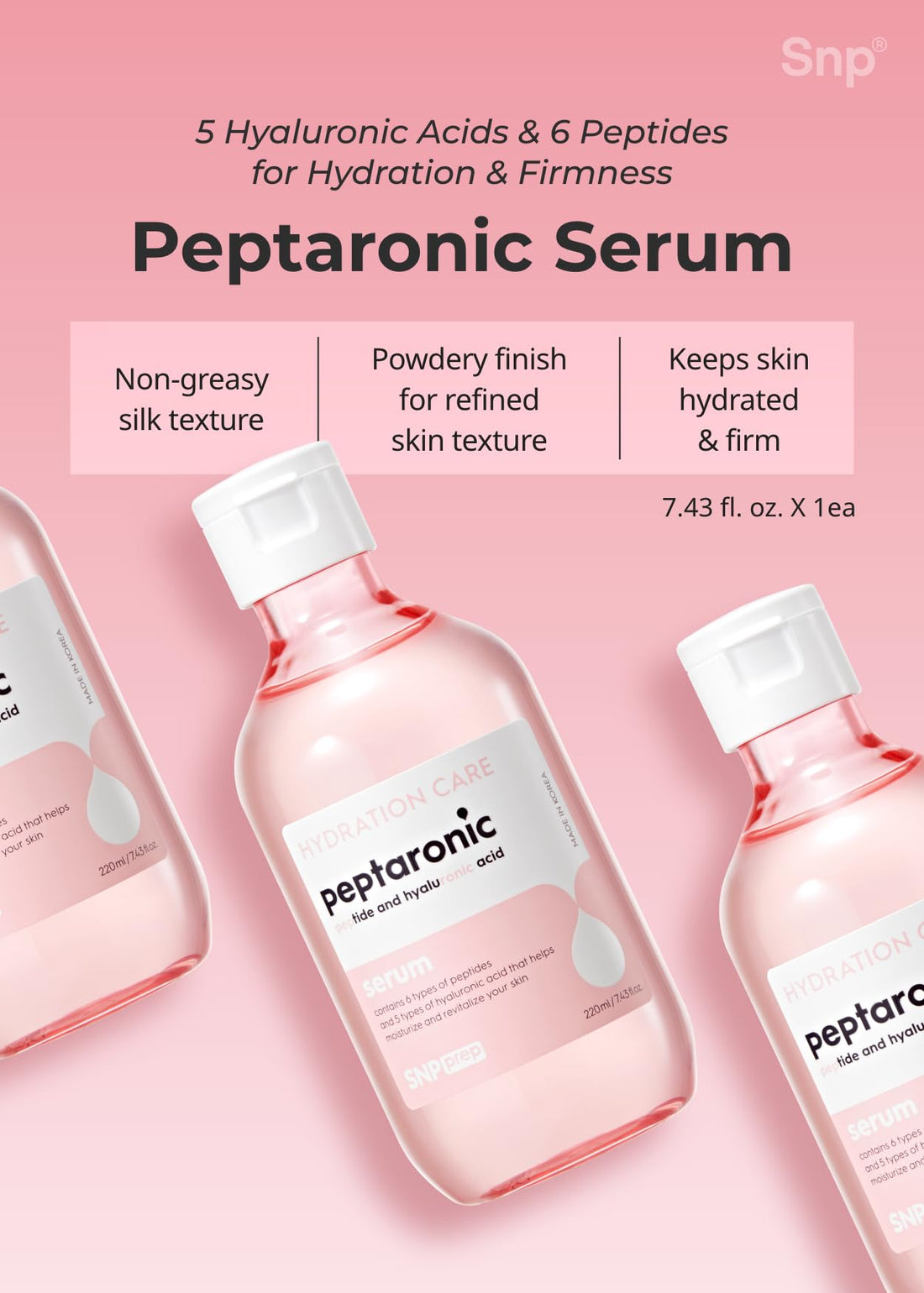 [K Beauty Snp] Peptaronic Skincare Serum | Peptide and Hyaluronic Acid Face Serum | Firming, Soothing, and Moisturizing for Dry Skin Types | Korean Face Skin Care for Gift | 0.7 Fl Oz