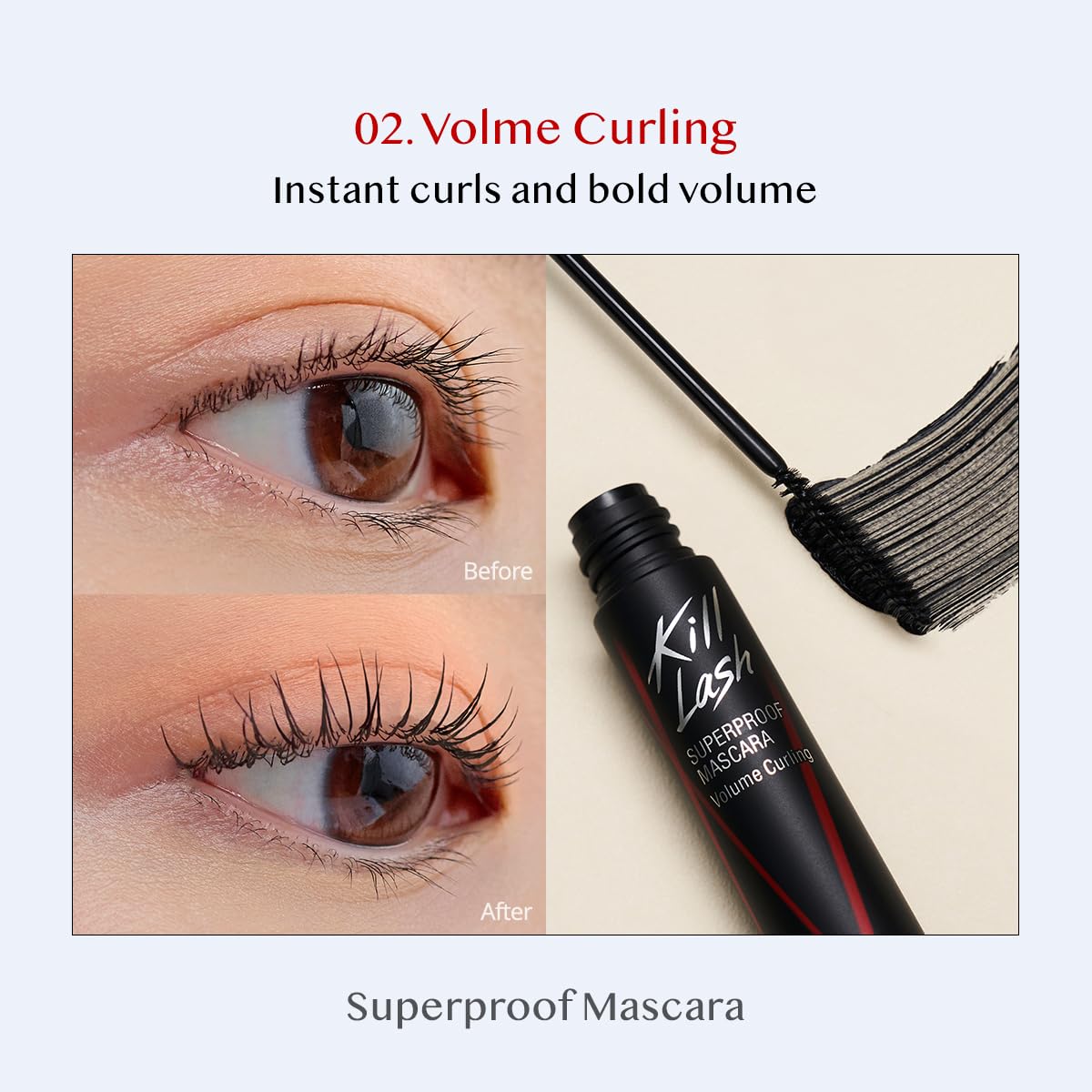 CLIO Kill Lash Superproof Mascara | Volumizing, Lengthening, Thick, Waterproof, Smudge Proof, Long Lasting | Volume Curling (#02), 0.24 fl oz