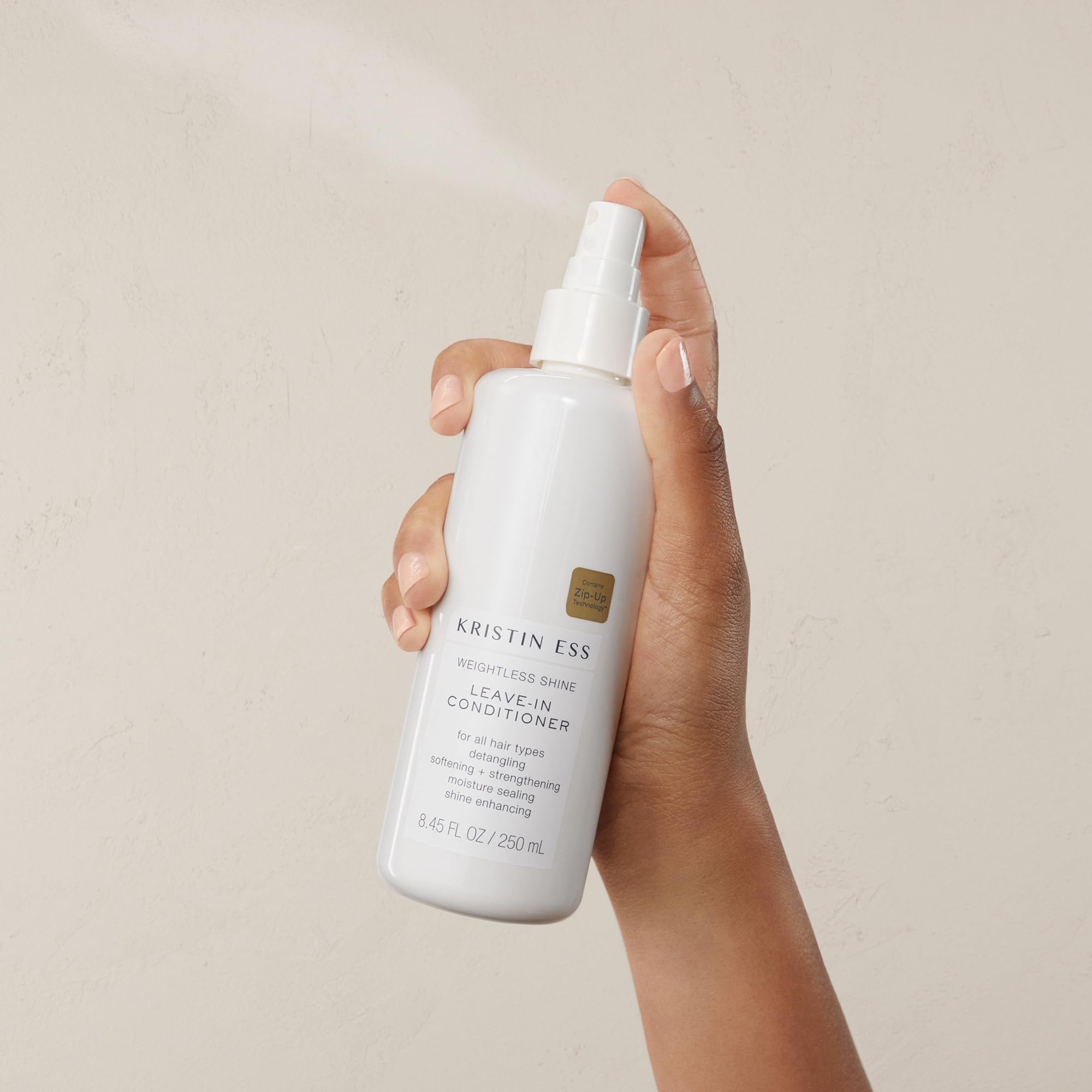 Kristin Ess Castor Oil Leave In Conditioner Spray for Curly, Dry + Damaged Hair - Anti-Frizz Moisturizing Deep Conditioner - Volume + Repair - Color Safe Women's Styling Product - Pear Fragrance