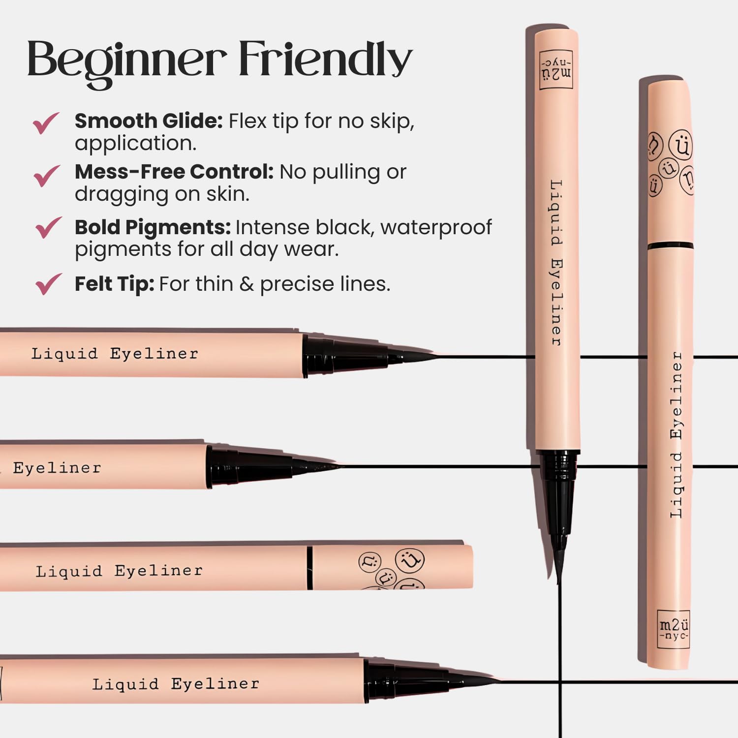 M2U NYC Waterproof Liquid Eyeliner Pen – Up to 24 Hour Wear, Smudge-Proof Black Eye Liner with Bold Pigments -Vegan & Hypoallergenic Formula Infused with Vitamin E