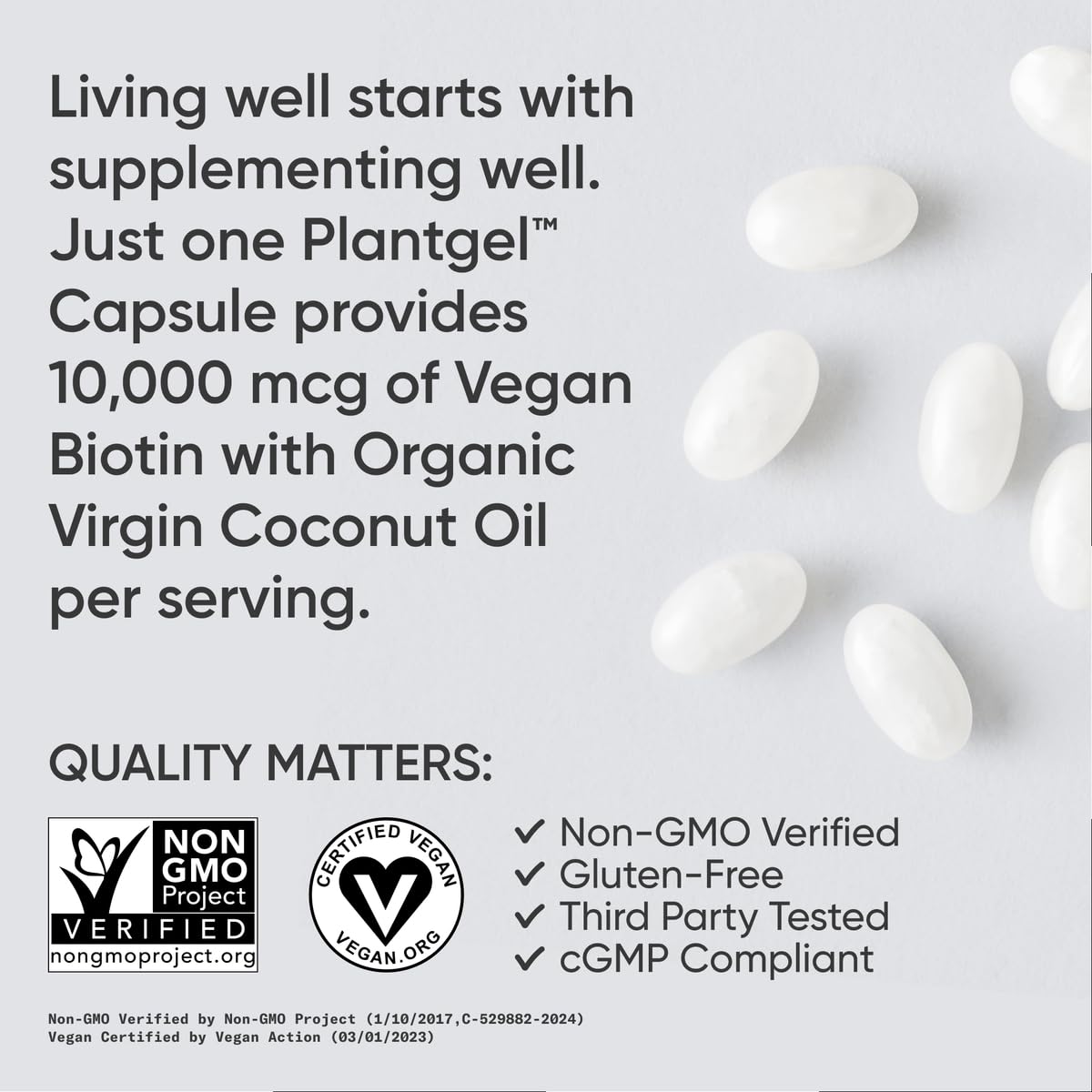 Sports Research Vegan Biotin 10,000mcg with Coconut Oil - Max Strength Biotin Vitamin B7 for Skin and Keratin Support - Non-GMO & Gluten Free, 120 Softgels (4 Month Supply)