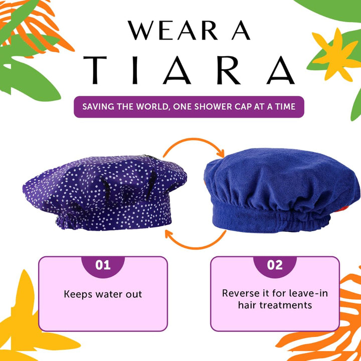 No Pinch Tiara Shower Cap Best Shower Cap In Usa Terry Lined Reversible Patented Tiara Shape (Dots Blue)