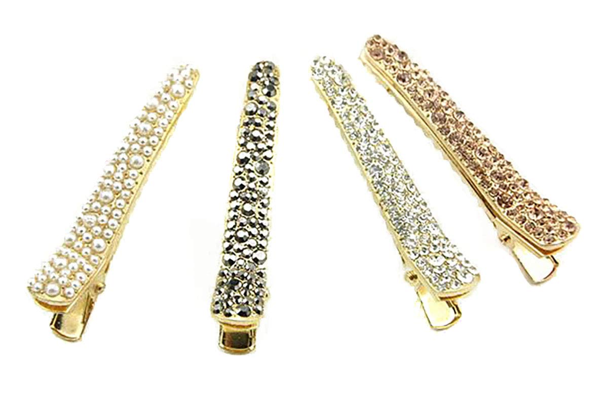 Suoirblss 4PCS Rhinestone Crystal Hair Clip Pearl Barrette Hair Accessories Duck Bill Alligator Hair Clips for Girls Women Lady
