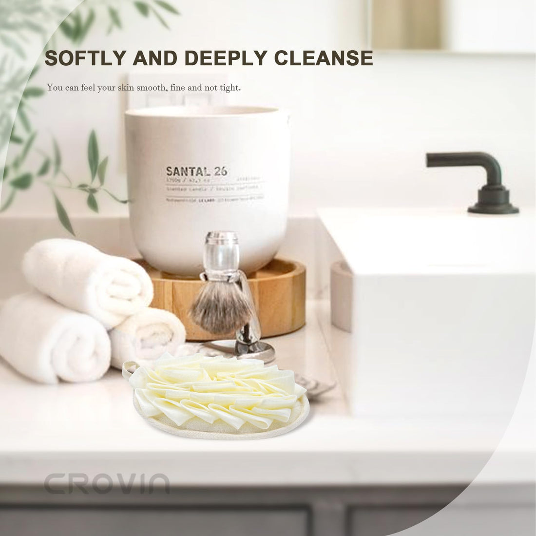 Crovin Bath Shower Pouf Sponge-4 Packs Eco-Friendly Exfoliating Mesh Pouf Sponge-Large 5X7 Premium Loofah Shower Scrubber For Men And Women-Elastic Hand Strap Body Brush To Soothe, Cleanse Your Skin