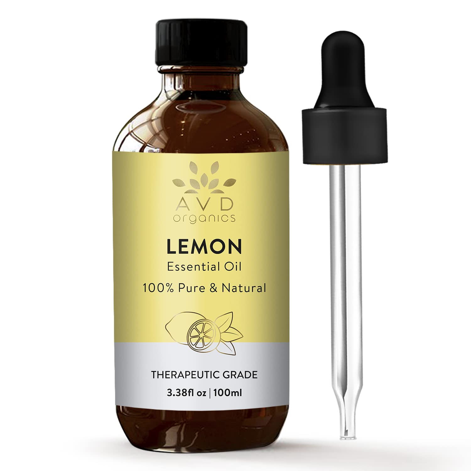 AVD Organics Lemon Essential Oil for Skin | 100% Pure and Natural | Therapeutic Grade Lemon Oil | Perfect for Diffuser & Aromatherapy | 3.38 fl. Oz