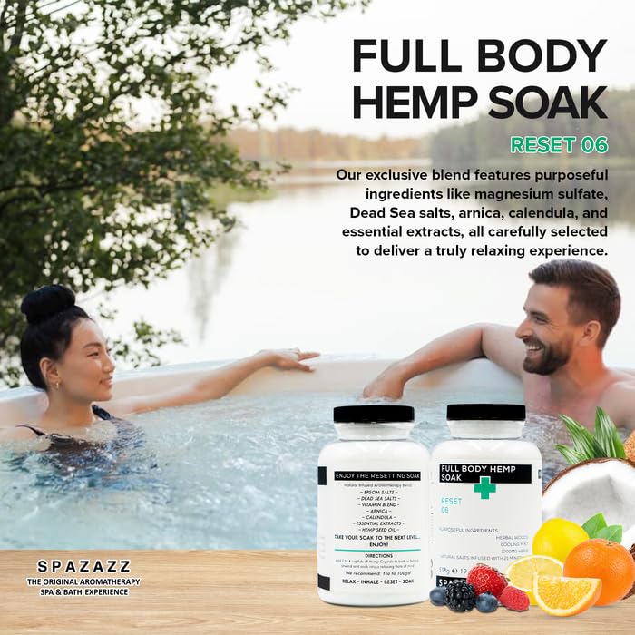 Spazazz Full Body Hemp Soak - 1000mg Hemp - Spa Hot Tub & Bath Aromatherapy Bath Salt Crystals - 538g/19oz (Reset 06)