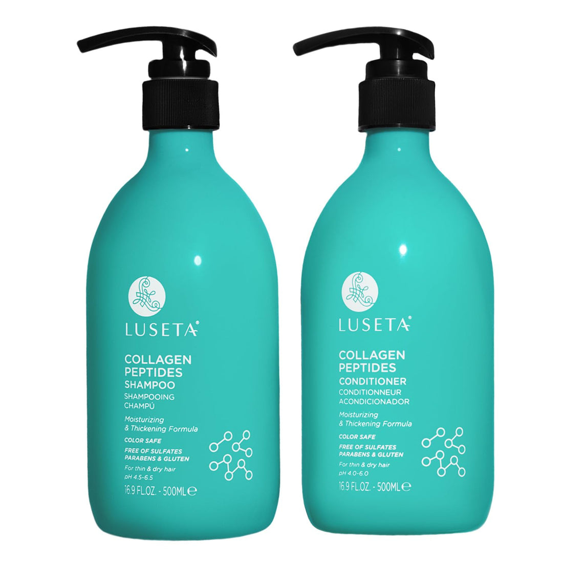 Luseta Thickening Shampoo and Conditioner Set with Collagen Peptides Strengthen and Moisturize for Thin & Dry Hair, Promote Thickness and Reduce Breakage for Fuller-Looking Hair 16.9oz×2