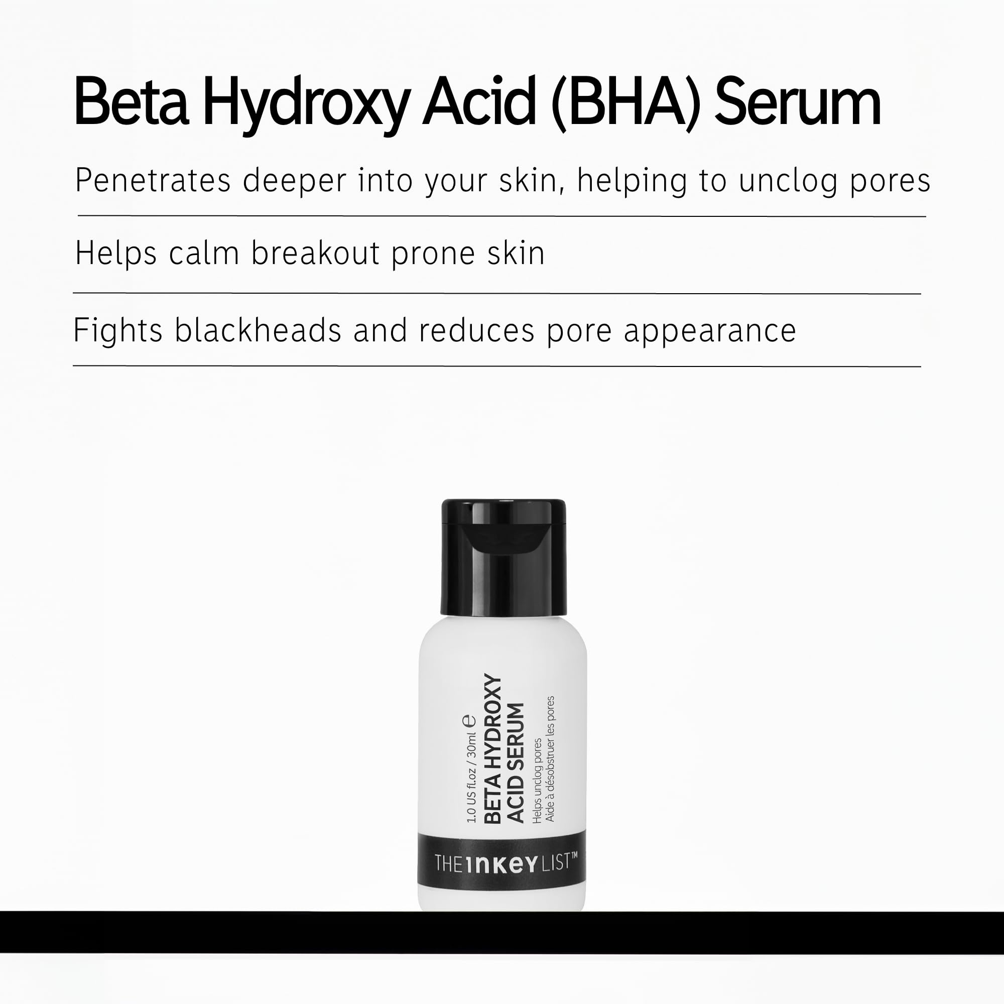 The INKEY List Beta Hydroxy Acid (BHA) Serum, Face Exfoliant for Normal, Oily or Dry Skin, Target Pores and Blackheads, 1.01 fl oz