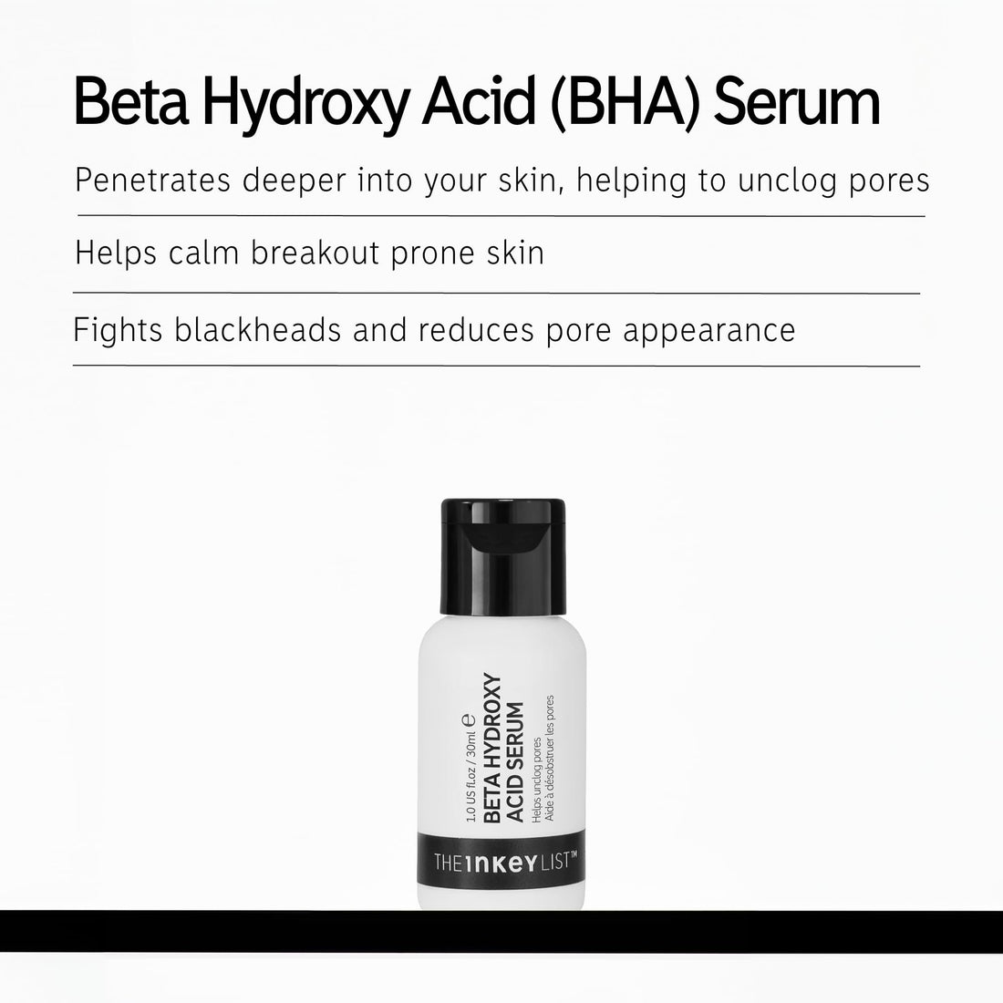 The INKEY List Beta Hydroxy Acid (BHA) Serum, Face Exfoliant for Normal, Oily or Dry Skin, Target Pores and Blackheads, 1.01 fl oz