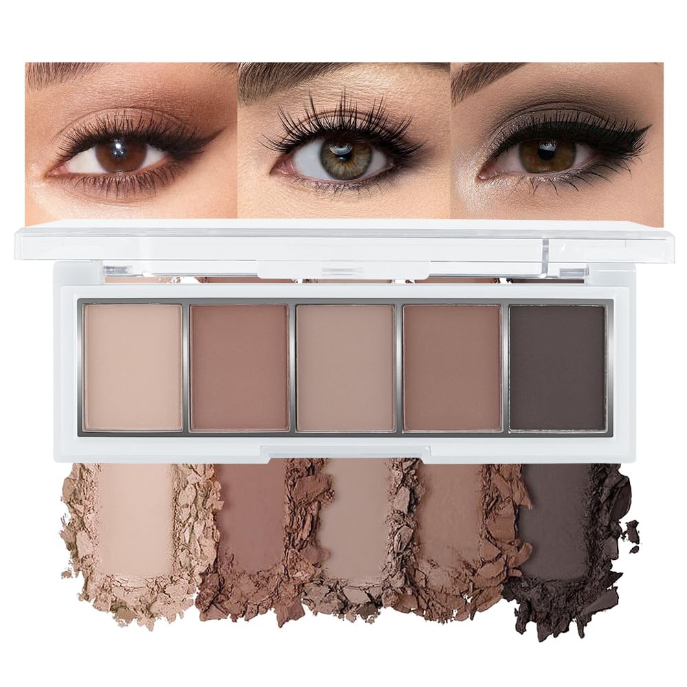 Neutral Nude Brown Eyeshadow Palette Makeup, 5 Colors Velvety Matte Finish, Cool-Toned Nude Taupe Eye Shadows, Natural Everyday to Eye Makeup Looks, for Brown Eyes Long Lasting Naturing-Looking 06#
