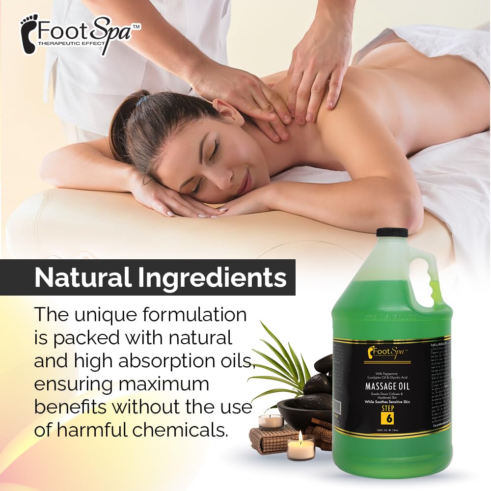 Foot SPA - Massage Oil, Eucalyptus Extract, 128 Oz - Professional Full Body Massage Therapy, Manicure, Pedicure - Relax Sore Muscles and Repair Dry Skin, Enhanced with High Absorption Oils, Vitamin E