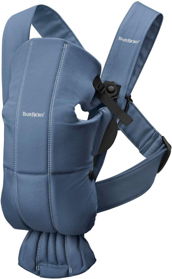 BabyBjorn Baby Carrier Mini, Cotton, Vintage Indigo Newborn Carrier (7-25 lbs), Ergonomic, Easy-to-Use