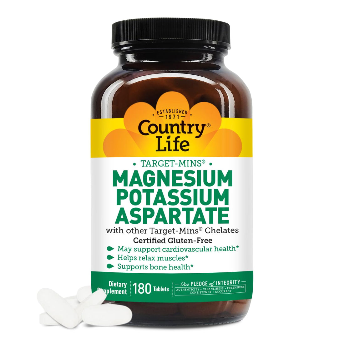 Country Life Magnesium and Potassium Supplement for Heart Health, Cardiovascular Support, Immune System and Bone Health, Gluten-Free