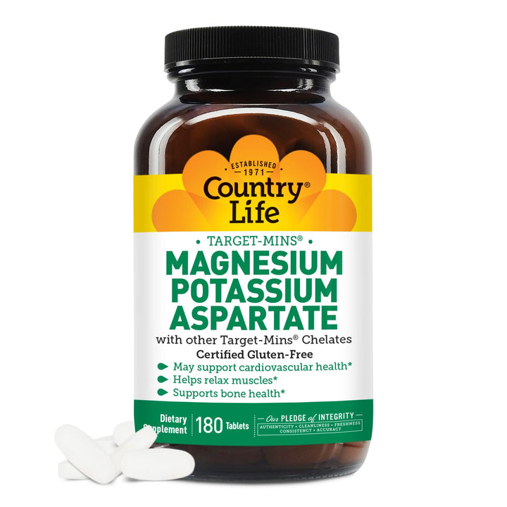 Country Life Magnesium and Potassium Supplement for Heart Health, Cardiovascular Support, Immune System and Bone Health, Gluten-Free