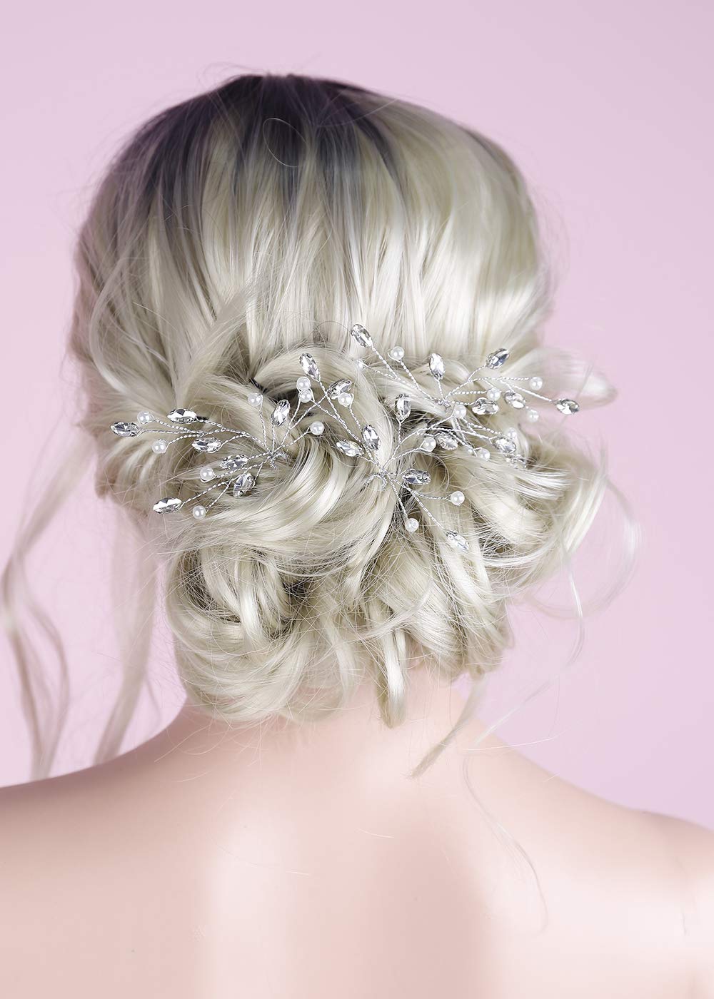 Aimimier Bridal Wedding Hair Pins Silver Crystal Hair Piece Pearl Bobby Pins Rhinestone Bridesmaids Hair Pin Wedding Hair Pins Hair Accessories for Women and Bride (Silver)