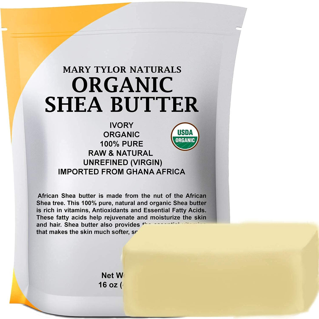 Usda Certified Organic Shea Butter 1 Lb Raw Unrefined Shea Butter Ivory From Ghana Africa, Amazing Skin Nourishment, Great For Eczema, Stretch Marks And Body By Mary Tylor Naturals