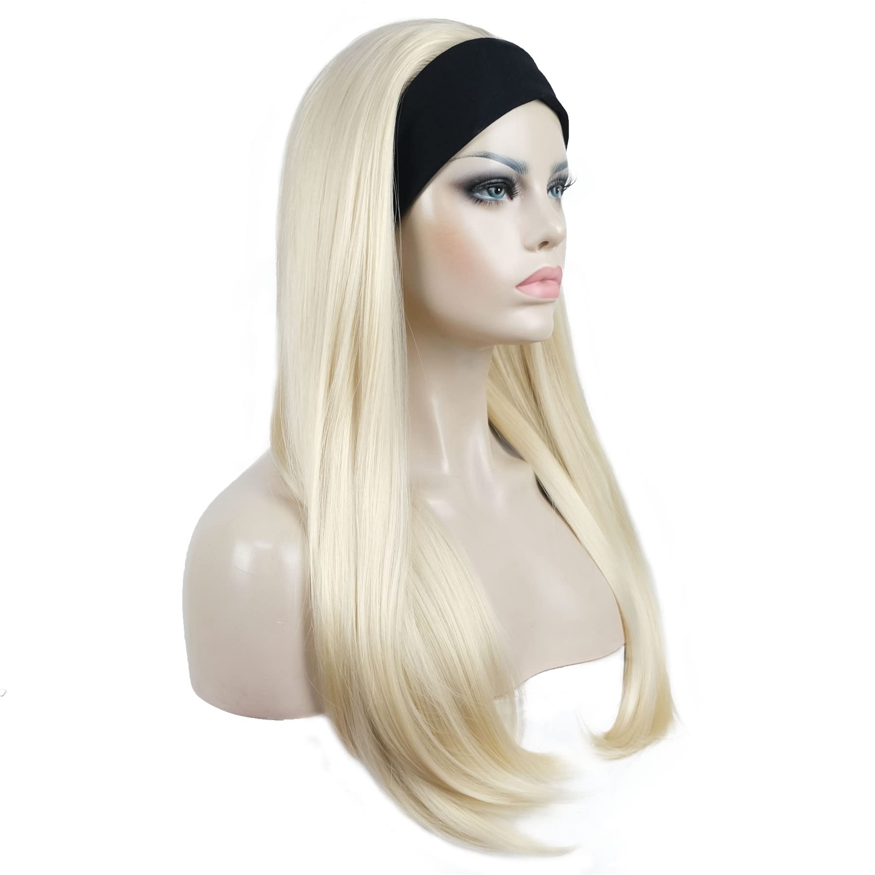 #613-Pale Blonde: Aimole Long Straight 3/4 Women'S Wigs Hair Piece Synthetic Hair With Black Headband(613-Pale Blonde)