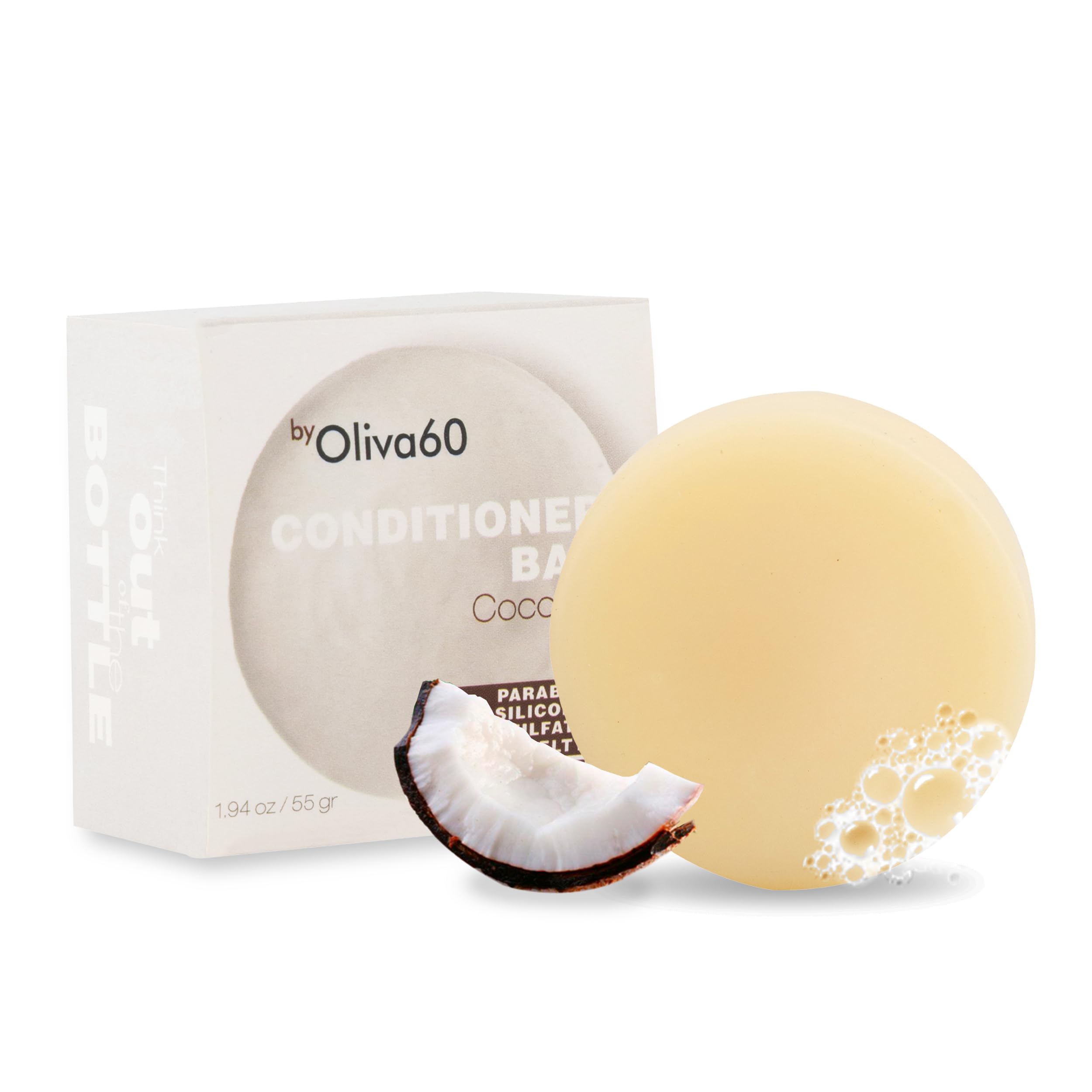 Conditioner & Detangler Bar Lavender Oil for Curly Hair | Extra Moisturizing | Frizz Control for Damaged | Olive, Argan & Macadamia Oil | Sulfate & Paraben Free | Vegan | 1.94 oz | OLIVA 60