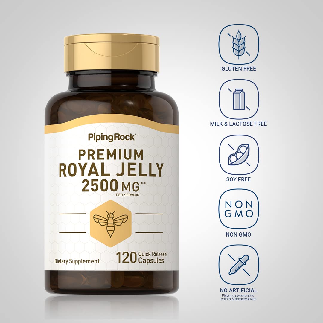 Piping Rock Royal Jelly Capsules 2500 mg | 120 Count | Non-GMO, Gluten Free Supplement