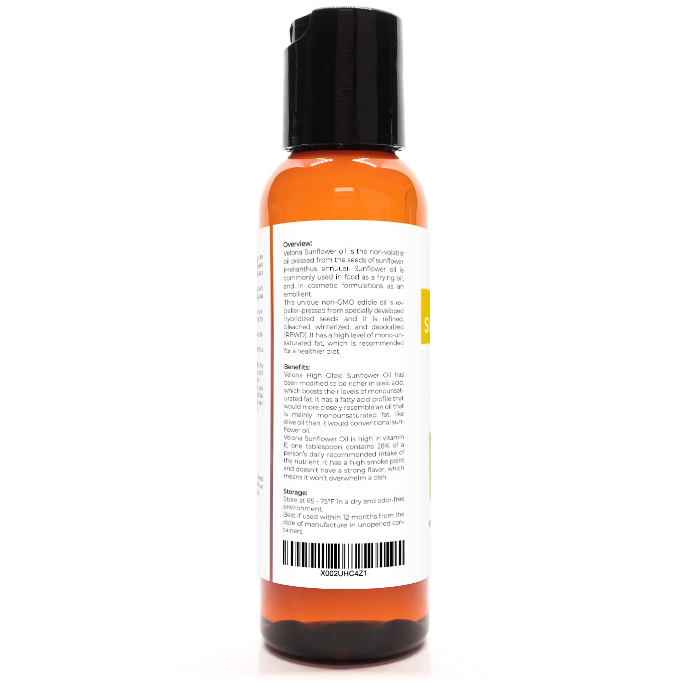 velona USDA Certified Organic Sunflower Oil - 2 fl oz | 100% Pure and Natural Carrier Oil | High Oleic, Refined, Expeller Pressed | Cooking, Skin, Hair, Body & Face Moisturizing