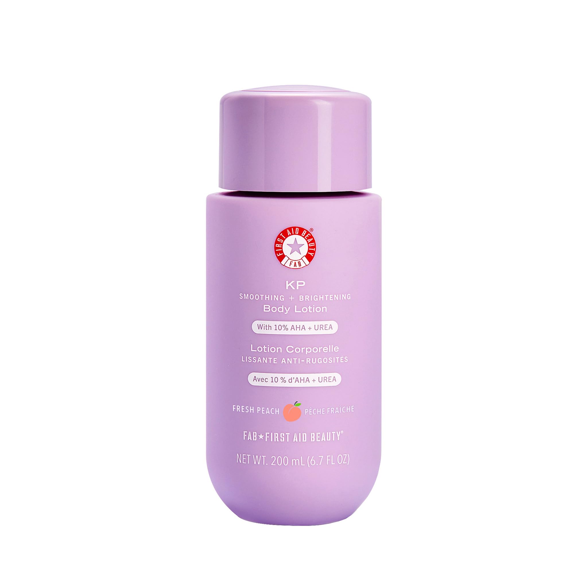 First Aid Beauty - KP Smoothing + Brightening Body Lotion with 10% AHA, Lactic Acid, Urea + Colloidal Oatmeal, Exfoliate & Moisturize, Banish Keratosis Pilaris Bumps, NEW Peach Scent (6. 7 fl oz)