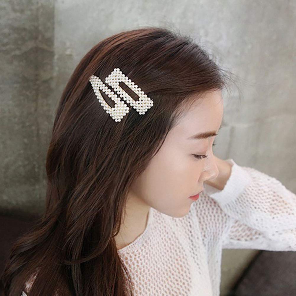 2PCS Sweet Imitation Pearl Hair Clips Hairpin Simple Fashion Alloy BB Hairgrip Hair Accessories for Women (Drop-shaped, Silver)