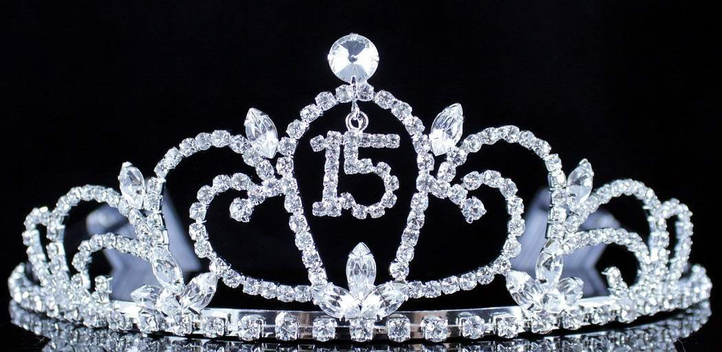 JANEFASHIONS QUINCEANERA 15 FIFTEEN RHIESTONE TIARA CROWN W/ HAIR COMBS BIRTHDAY PARTY T990