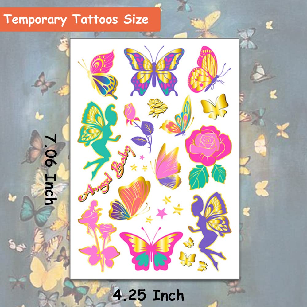 Hohamn Glitter Butterfly Tattoos for Gilrs Womens - 50 Styles Colorful Butterfly Art Tattoos for Women Girls Butterfly Party Favors