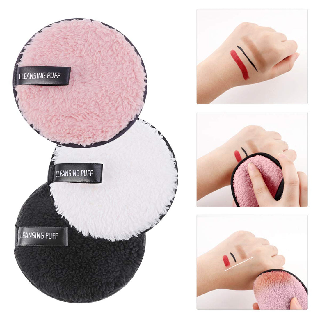 Frcolor 3pcs Double-Side Foundation Cosmetic Powder Puff Cloth Towels Washable Makeup Rmover Puff Sponge for Facial Cleansing