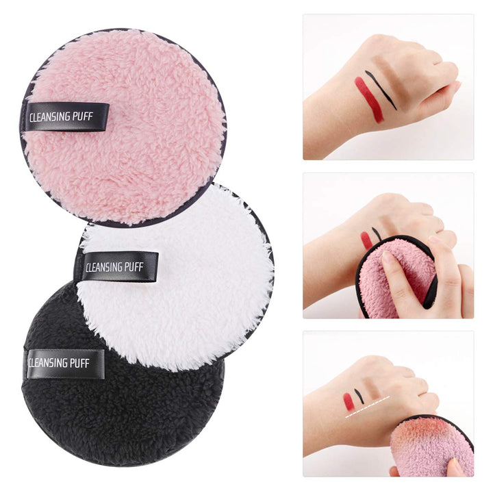 Frcolor 3pcs Double-Side Foundation Cosmetic Powder Puff Cloth Towels Washable Makeup Rmover Puff Sponge for Facial Cleansing