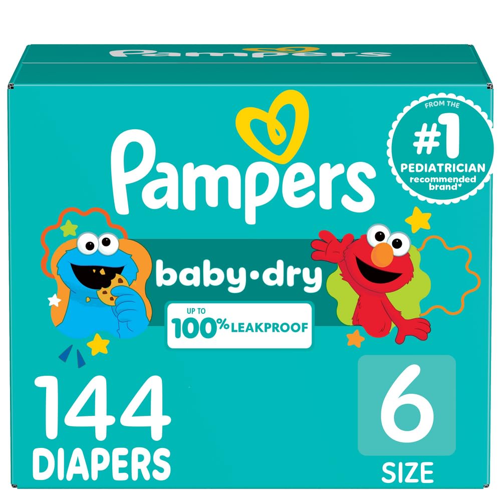 Pampers Diapers - Baby Dry - Size 6, 144 Count, Absorbent Disposable Infant Diaper (Packaging May Vary)