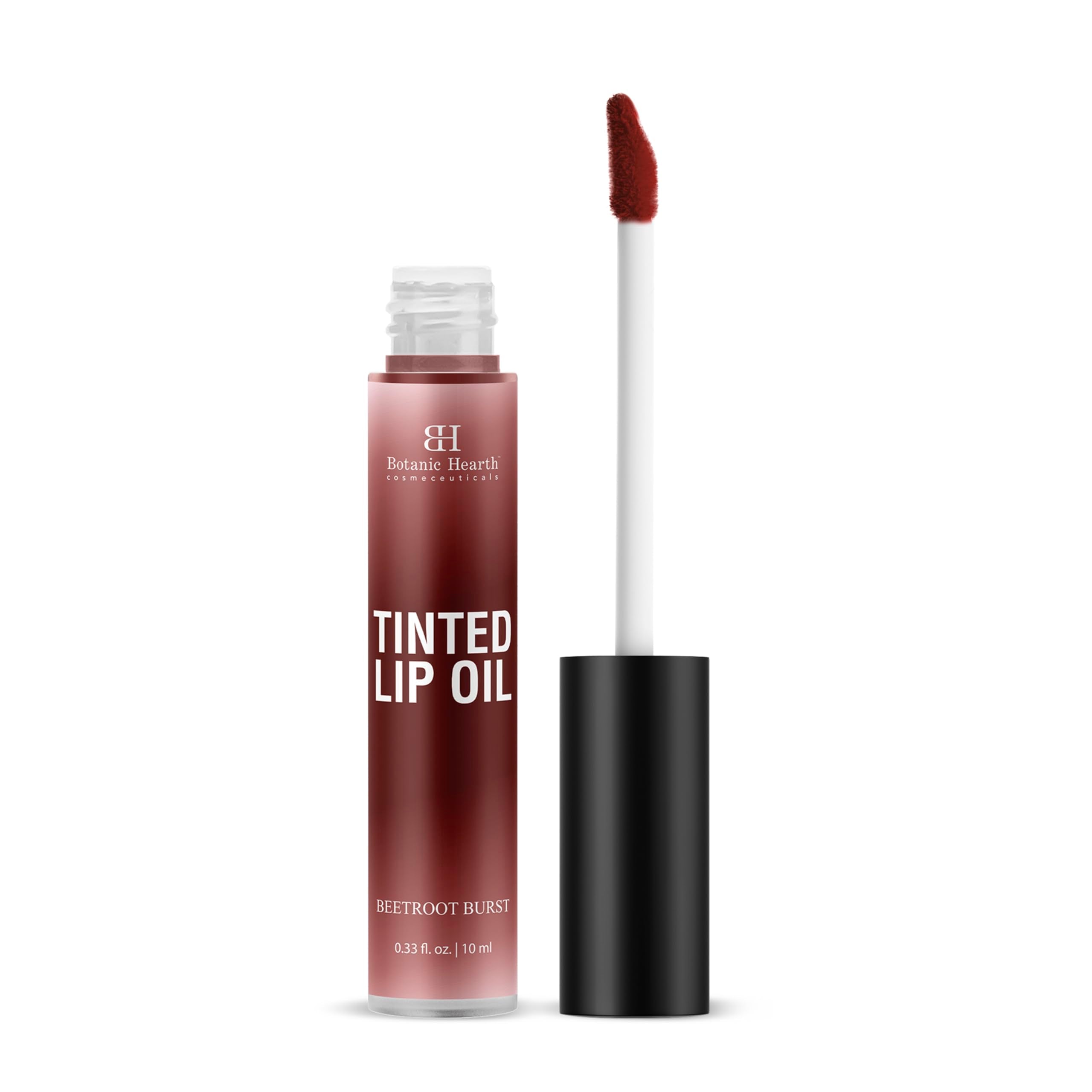 Botanic Hearth Tinted Lip Oil | Moisturizing Lip Gloss Oil for Dry Lips | Deep Red Gloss | Lightweight & Non Greasy | 0.3fl oz