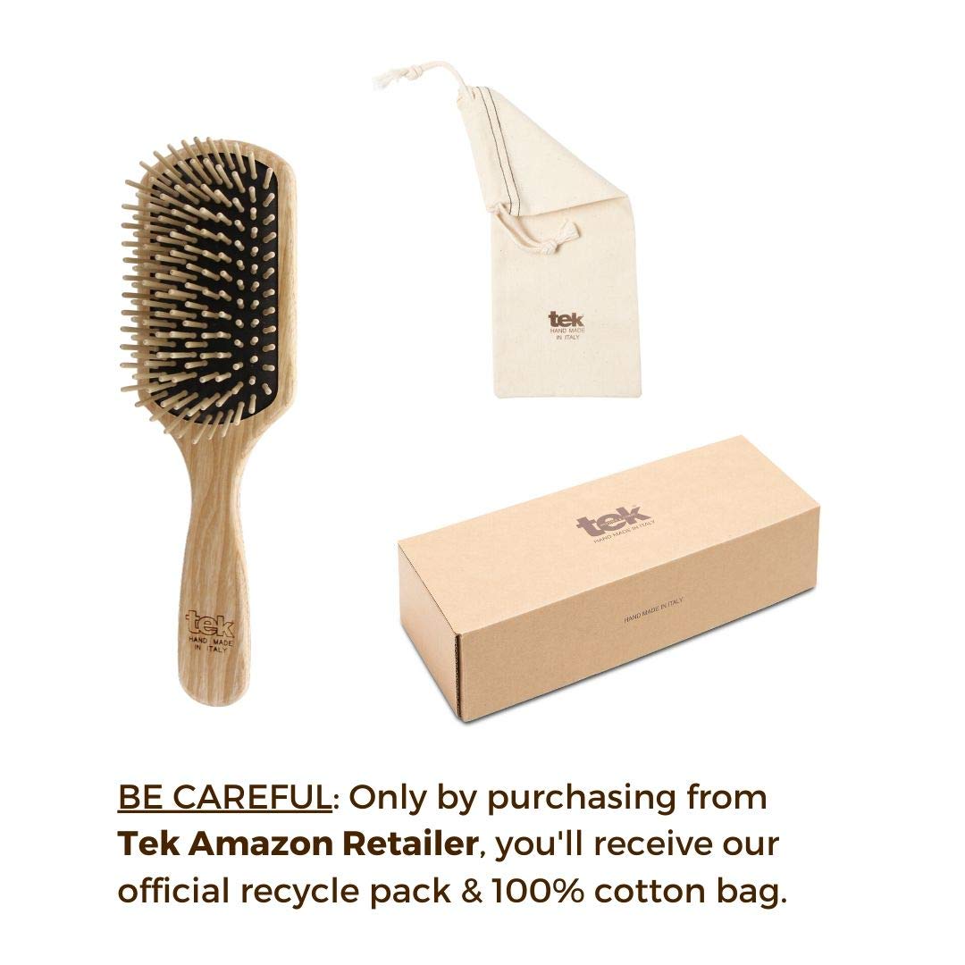 Tek paddle hairbrush in ash wood with regular pins - Handmade in Italy